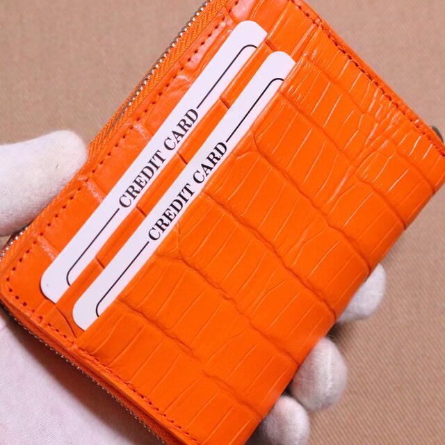 クロコダイル ワニ革 コンパクト財布 コイン カード オレンジ 全7色 ...