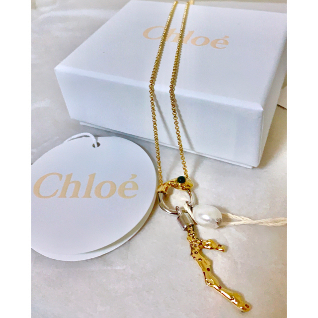 Chloe(クロエ)のChloe クロエ　パール付　真鍮　ロングネックレス　最終SALE価格 レディースのアクセサリー(ネックレス)の商品写真