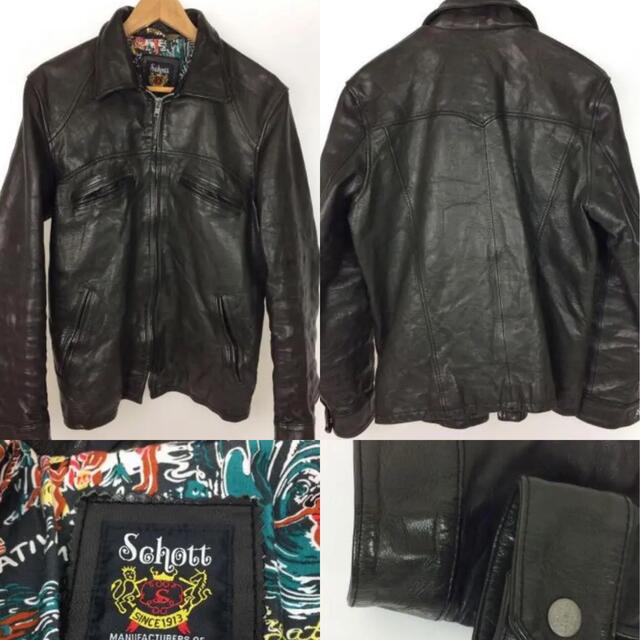 schott(ショット)のLEATHER SURFER'S JACKET ゴートスキン 裏地アロハ生地 メンズのジャケット/アウター(レザージャケット)の商品写真