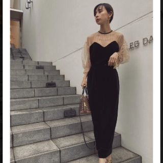 アメリヴィンテージ(Ameri VINTAGE)の☆希少☆TULLE SLEEVE TIGHT DRESS(ロングワンピース/マキシワンピース)