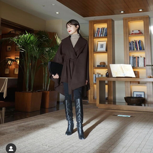 Irregular hem Cape Coat dark brown