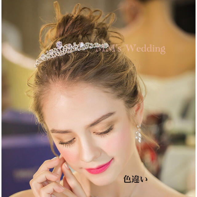 ティアラ ゴールド ジルコニア 結婚式 ウェディングヘッドドレスヘアアクセサリー ハンドメイドのウェディング(ヘッドドレス/ドレス)の商品写真