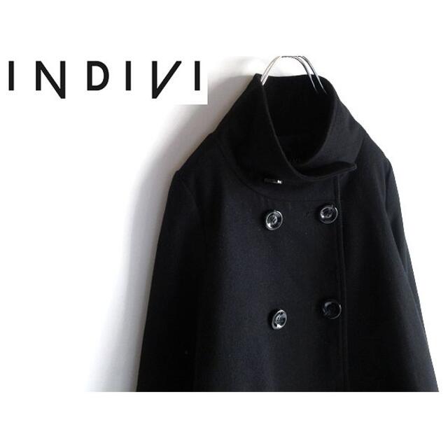 INDIVI ソフトウールメルトン スタンドカラー ショートコート 38 黒