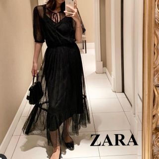 ZARA黒レースワンピース(完売商品)(ロングワンピース/マキシワンピース)