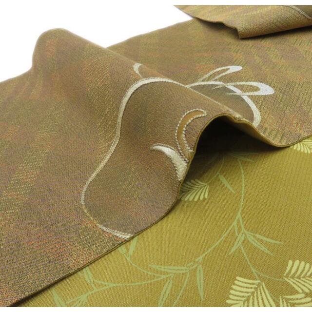 リバーシブル　兎と植物　相良刺繍　茶系　正絹　袋帯