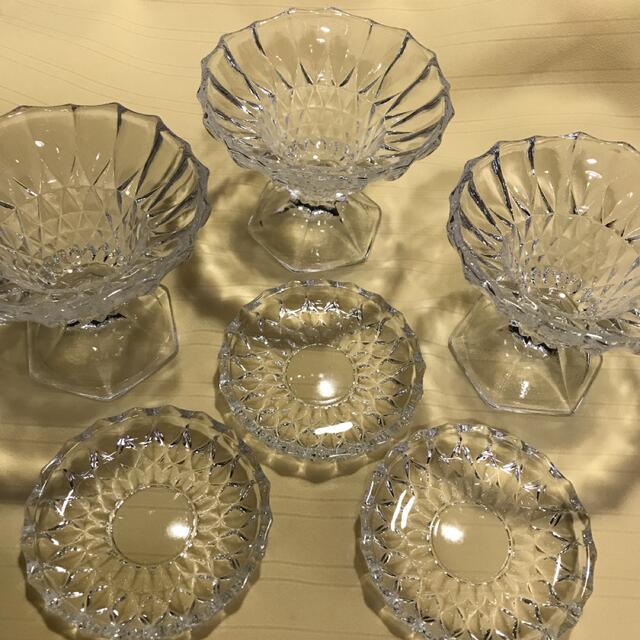 昭和レトロ パフェグラス プリン皿　脚付きグラス　3個