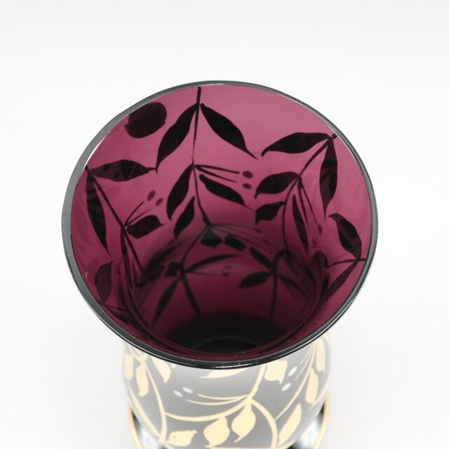 ボヘミア 丸形花瓶/金彩/フラワーベース 15×H23cm パープル