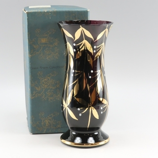 ボヘミア クリスタル(BOHEMIA Cristal)のボヘミア 丸形花瓶/金彩/フラワーベース 15×H23cm パープル(花瓶)