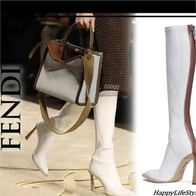 FENDI(フェンディ)のFENDI ネオプレイン　ホワイトロングブーツ レディースの靴/シューズ(ブーツ)の商品写真