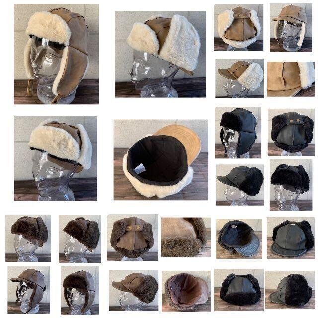 新品 2WAY エコレザー イヤー フラップ フライトキャップ 飛行帽 秋冬 K メンズの帽子(ハット)の商品写真
