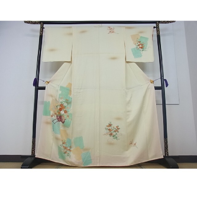 訪問着　刺繍　破れ色紙花車文　暈し染め　金彩　正絹　袷　未使用