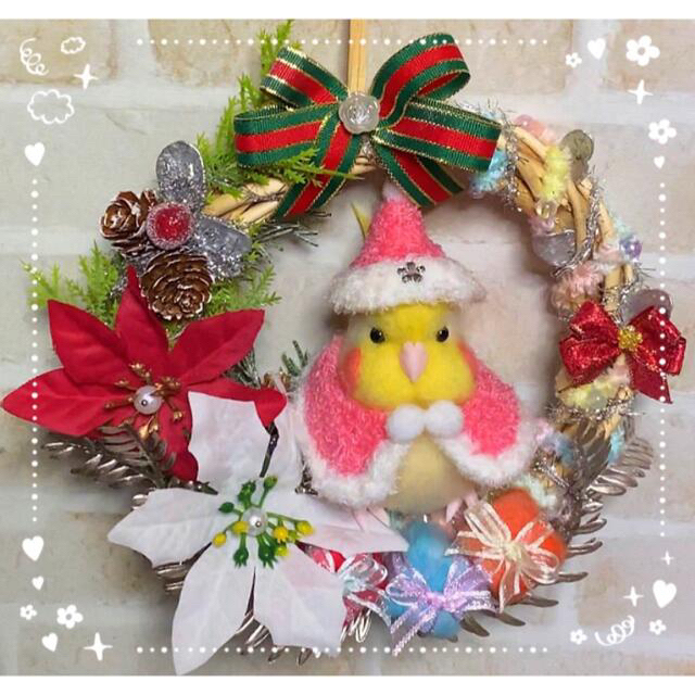 羊毛フェルト。オカメインコ。クリスマス。リース。