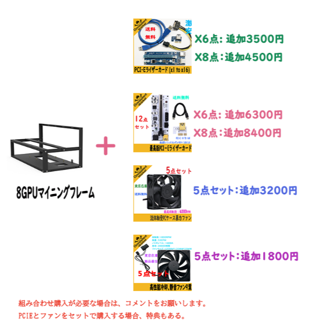 新品 マイニングフレーム8GPU 1点+静音ファン5点セット 2