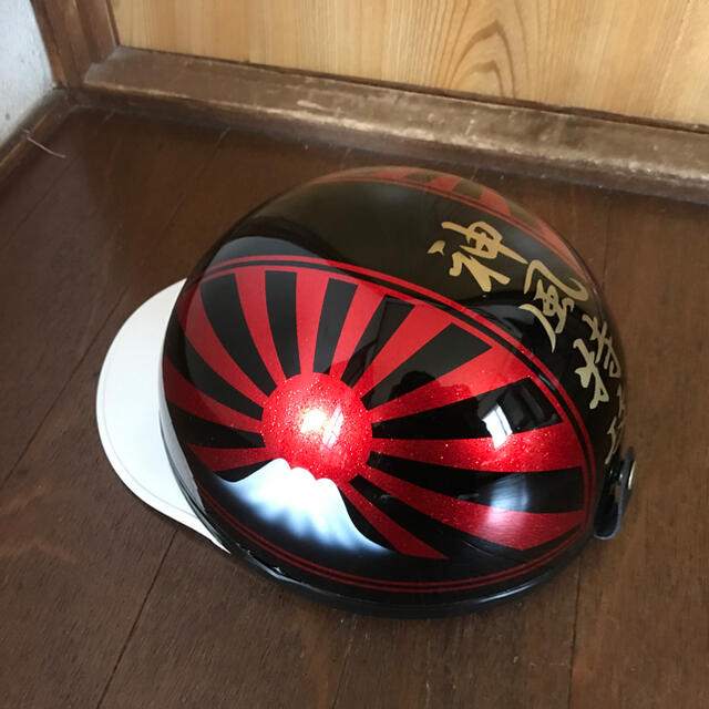 レッドラメ 黒 富士日章 コルク半 ヘルメット