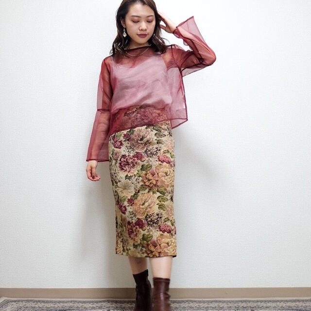 【Cara】flower jacquard skirt 00サイズ  新品同様 レディースのスカート(ロングスカート)の商品写真