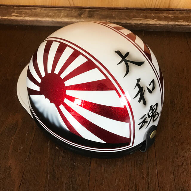 レッドラメ 白 富士日章 コルク半 ヘルメットヘルメット/シールド