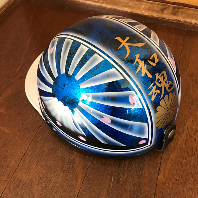 ヘルメット/シールドラップ塗装 キャンディーブルー ラメ 富士日章 コルク半 ヘルメット