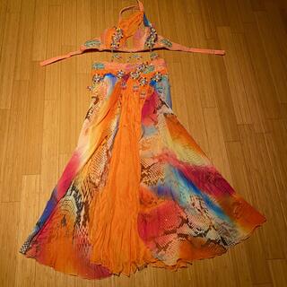 【お値下げ】ベリーダンス衣装　エジプト製　モナリザ　オレンジ　キラキラ衣装(衣装一式)
