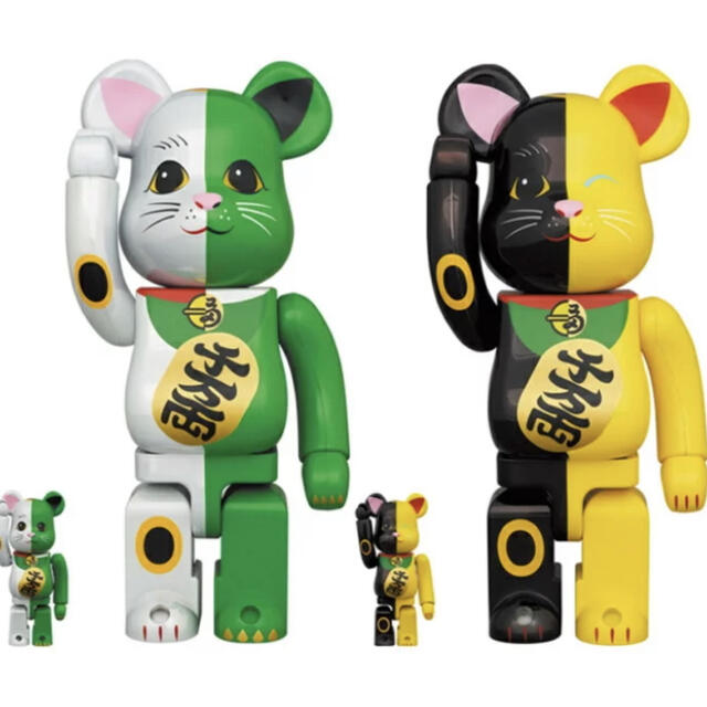 BE@RBRICK 招き猫 白×緑 黒x 金100％ & 400％　セットエンタメ/ホビー