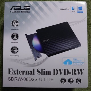 エイスース(ASUS)のポータブルCD/DVDドライブ ASUS extra slim DVD-RW(PC周辺機器)