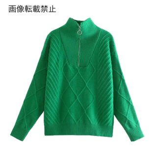 ザラ(ZARA)の🍁11月新作🍠6867◆green グリーン ファスナー ハイネックニット (ニット/セーター)