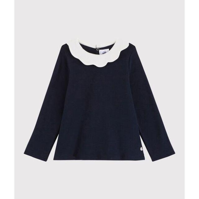 PETIT BATEAU(プチバトー)の新品未使用　プチバトー　36m 衿付きカットソー　　ネイビー キッズ/ベビー/マタニティのキッズ服女の子用(90cm~)(Tシャツ/カットソー)の商品写真