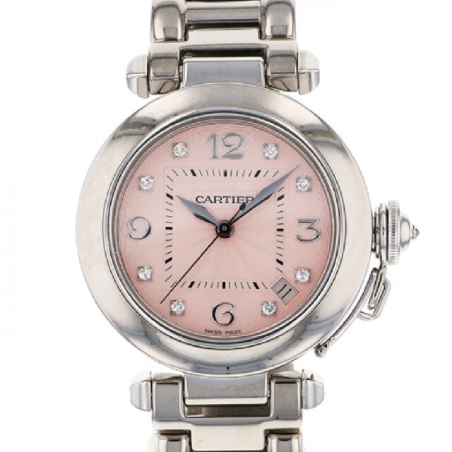 Cartierカルティエパシャ32ダイヤ8Pホワイトゴールド腕時計自動巻きピンク