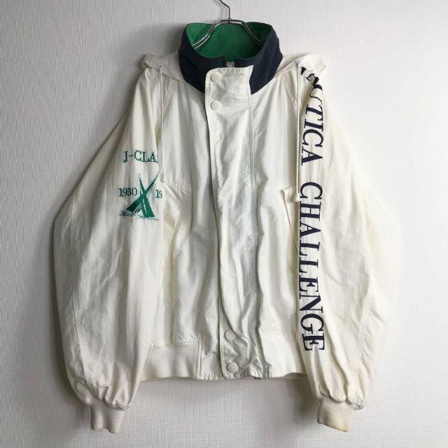90s NAUTICA ノーティカ 刺繍 ボーダー セーリング ジャケット 白緑-