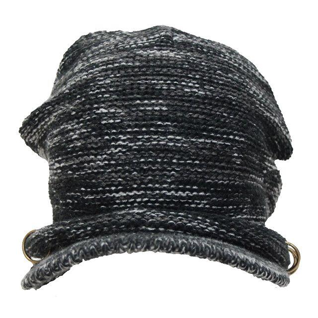 ニット帽 ニットキャス つば付き3リング 伸縮性あり ミックスブラック 新品 メンズの帽子(ニット帽/ビーニー)の商品写真
