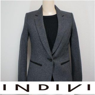 インディヴィ(INDIVI)の【美品】INDIVI　ウールジャケット　グレー　サイズ36(テーラードジャケット)