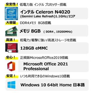 【3年保証付】初心者におすすめパソコン／Office2021搭載／メモリ8G