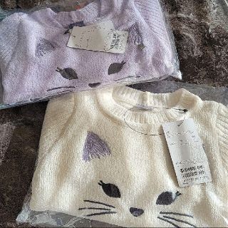 アナスイミニ(ANNA SUI mini)の《新品未開封》アナスイミニ　ネコフェイス刺しゅうニット　sizeSS(Tシャツ/カットソー)