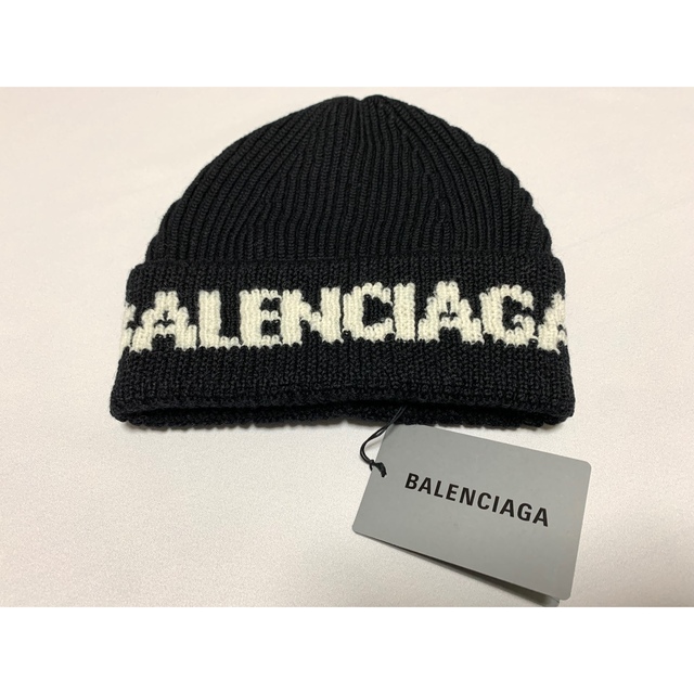 新品【 BALENCIAGA バレンシアガ 】ウール ロゴ・ビーニー ブラックメンズ