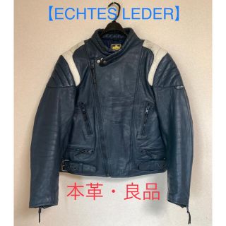 【シゲル様専用】ダブルライダース レザー 本革 青 ブルー L 良品(ライダースジャケット)