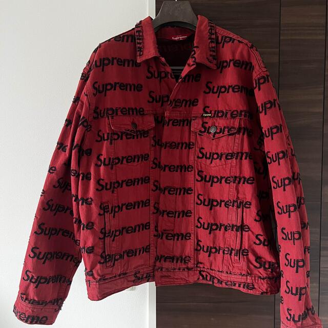 ★ XL ★ supreme frayed logos denim ☆redジャケット/アウター