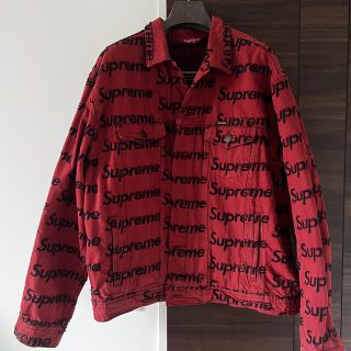 シュプリーム(Supreme)の ★ XL ★ supreme frayed logos denim ☆red(Gジャン/デニムジャケット)