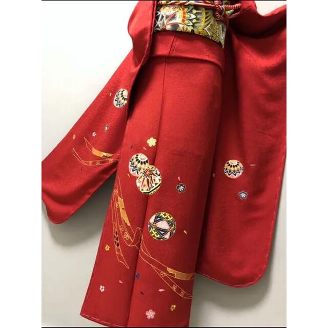 特価価格❣️【金駒刺繍 本振袖⭐️鞠 桜 熨斗 刺繍 】レッド 赤の通販