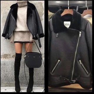 ザラ(ZARA)のZARA フェイクファー裏地ライダースジャケット(ライダースジャケット)