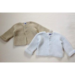 プチバトー(PETIT BATEAU)のPETIT BATEAU  カーディガン ベージュ&ブルー6M(カーディガン/ボレロ)