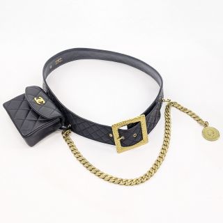 希少★シャネル CHANEL チェーン付きレザーベルト ヴィンテージ レディース