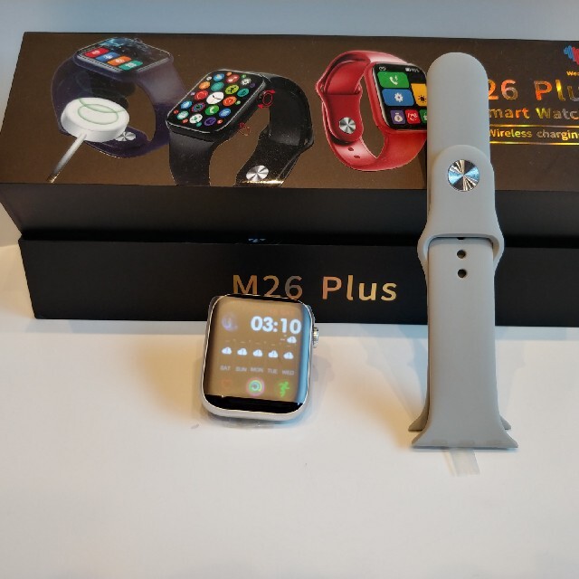 スマートウォッチ 日本語対応 (シルバー) M26plus ワイヤレス充電 メンズの時計(腕時計(デジタル))の商品写真