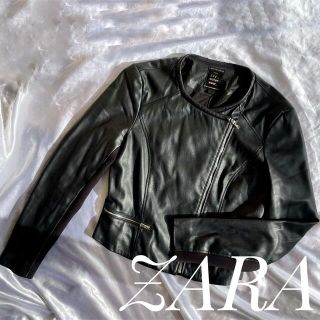 ザラ(ZARA)の人気商品《ZARA》ザラ　レザージャケット　ノーカラー　レザー　黒　S(ライダースジャケット)