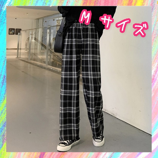 新品　チェック　パンツ　秋冬　オシャレ⭐リラックスパンツ　M　　#741 レディースのパンツ(カジュアルパンツ)の商品写真