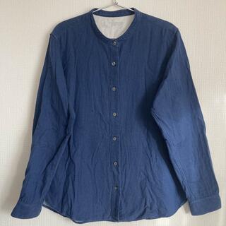 ムジルシリョウヒン(MUJI (無印良品))の無印良品　スタンドカラーシャツ　ネイビーブルー　綿100％　XL(シャツ/ブラウス(長袖/七分))