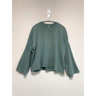 ユニクロ(UNIQLO)のユニクロ コットンオーバーサイズワイドスリーブT グリーン S(Tシャツ(長袖/七分))