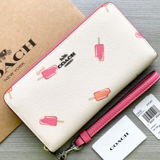 コーチ(COACH)の【新品】COACH コーチ 長財布 白系 ラウンドジップ ポプシクル プリント(財布)