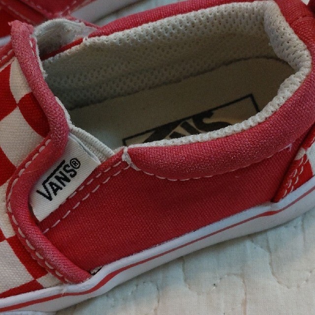 VANS(ヴァンズ)のVANS バンズ スリッポン レッド 赤 チェッカーフラッグ 12.5 13cm キッズ/ベビー/マタニティのベビー靴/シューズ(~14cm)(スリッポン)の商品写真