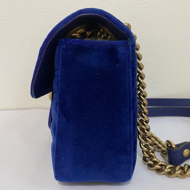 GUCCI グッチ GGマーモント チェーンショルダーバッグ ベロア ブルー