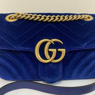 グッチ(Gucci)のGUCCI グッチ　GGマーモント　チェーンショルダーバッグ　ベロア　ブルー(ショルダーバッグ)