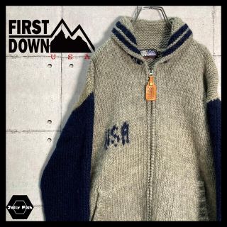 アートヴィンテージ(ART VINTAGE)の【激レア】FIRST DOWN フルジップ カウチンニット ウール レアデザイン(ニット/セーター)